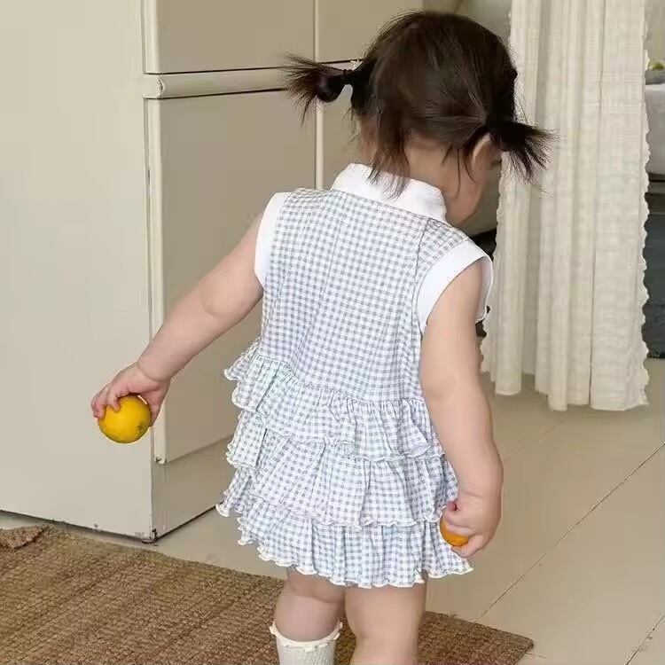 チェックフリルポロロンパース