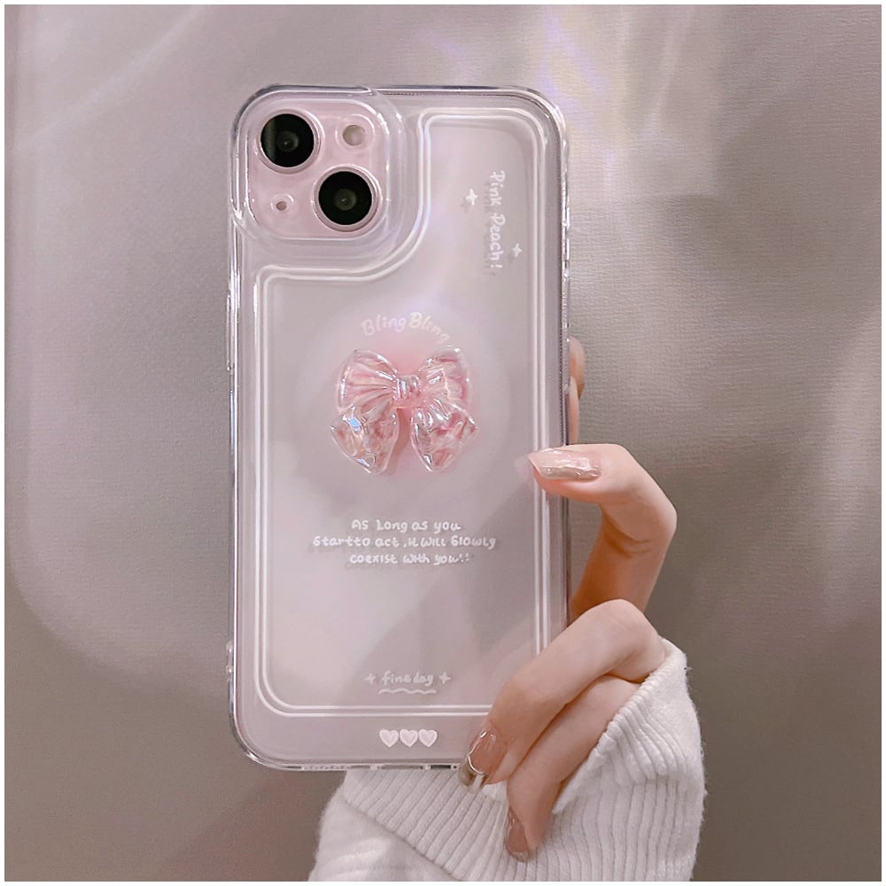 iPhone16対応】かわいい立体デコ♡リボン デザイン クリアケース