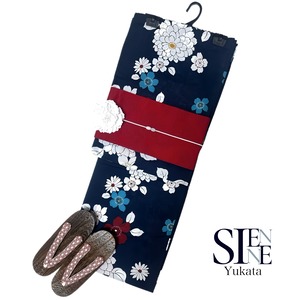 浴衣ジェンヌ 浴衣5点セット 紺地 綿 ゆかた 半幅帯 浴衣