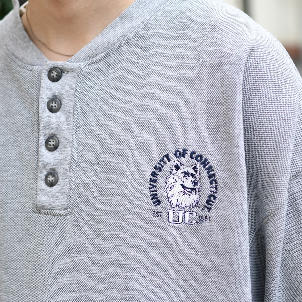 husky embroidery design henry neck sweat