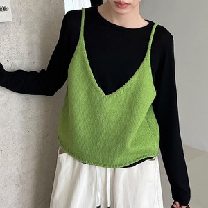 Back ribbon V-neck knit vest ◇3colors 2121