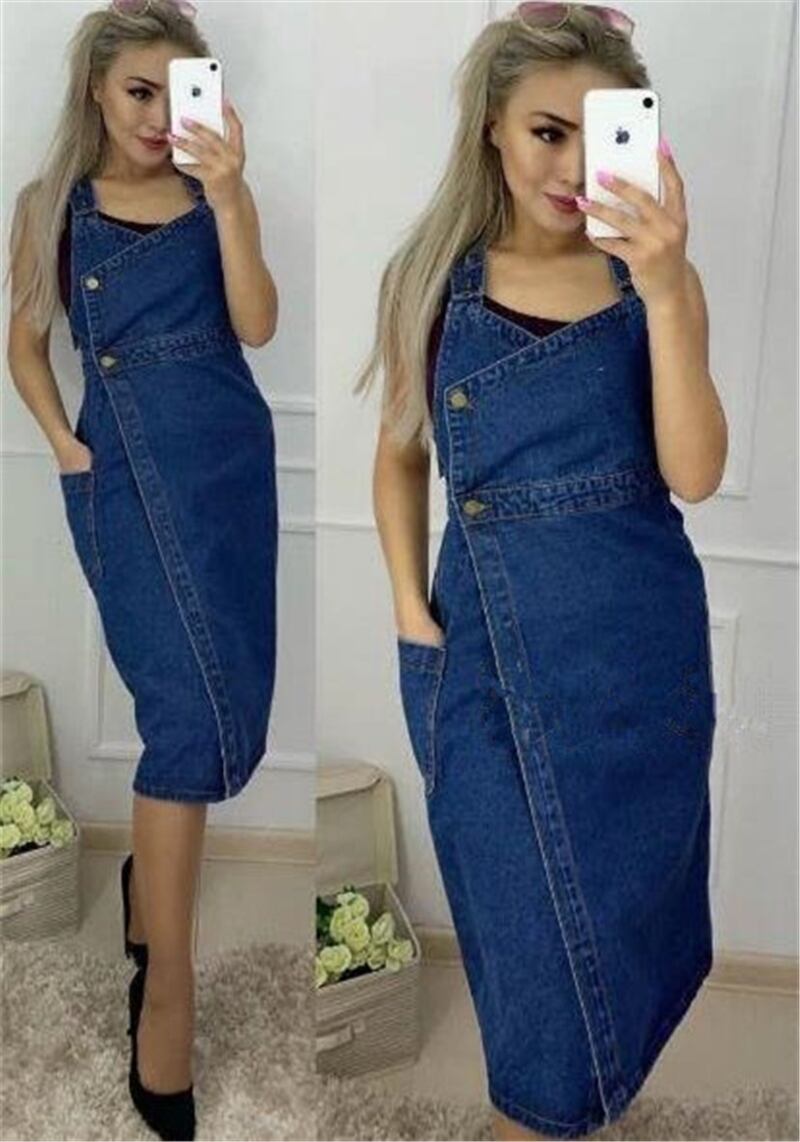 ワンピース デニムワンピース コットン ひざ下丈 サロペット ノースリーブ 無地 ｉライン 大人可愛い カジュアル 春夏 街角のカフェテラス