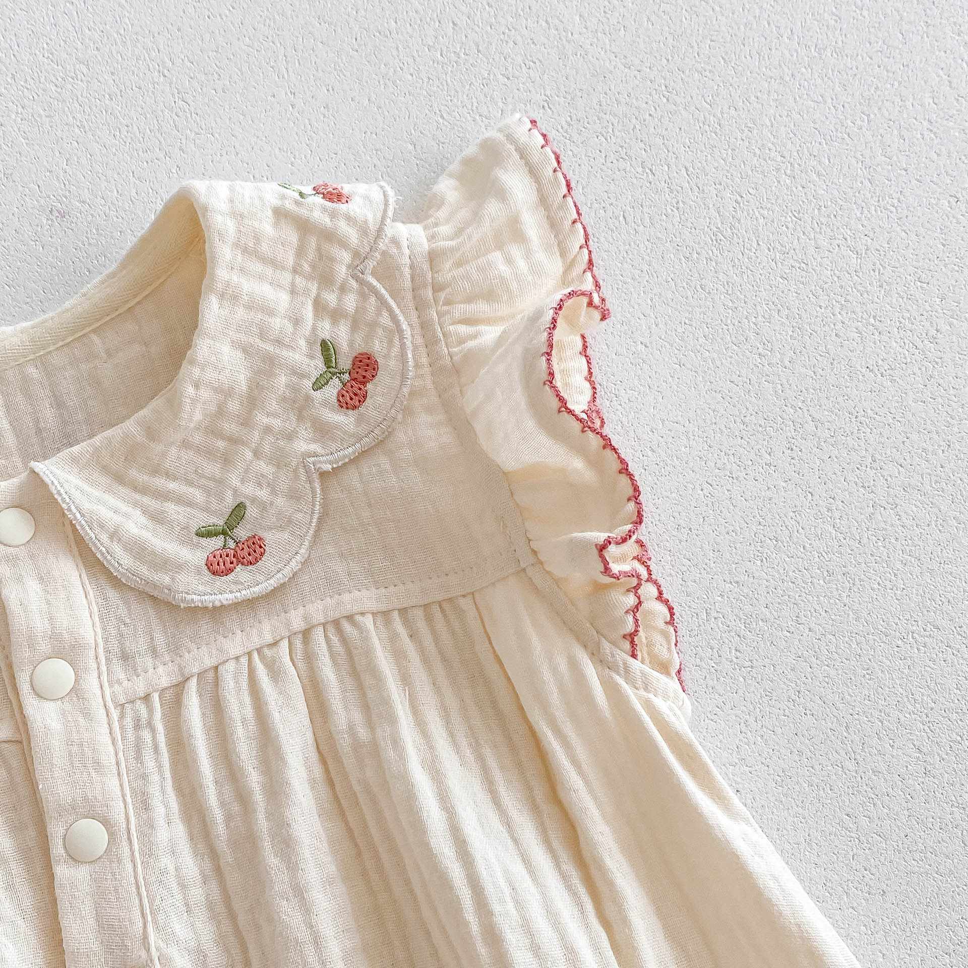 チェリーヘアバンド付きガーゼロンパース