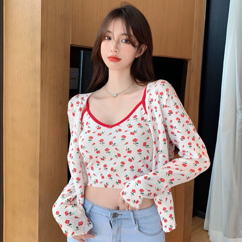 カラーVネックニットレディースフローラルカーディガンサマー ロング 大人ガーリー スウィート キュート カジュアル 夏物 花柄 ガールズファッション54354660491