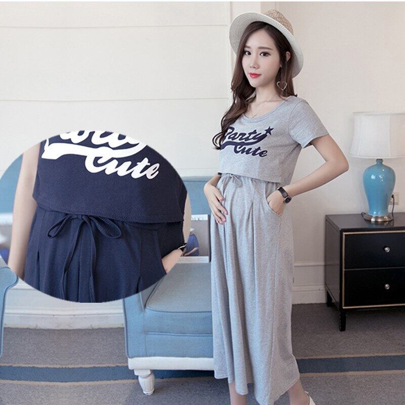 【新作】【送料無料】 8064＃サマーマタニティナーシングマキシロングドレス巾着ウエスト母乳育児服妊婦母乳育児 夏物 AL expec319582725810