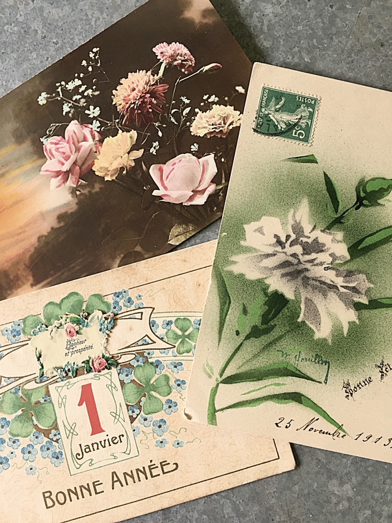 1900s france antique 永遠の花々とポストカード 3p