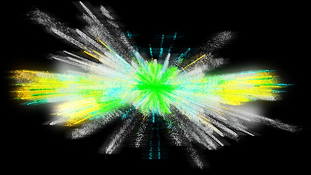絵の具のような粒子が弾ける動画素材　緑・黄色