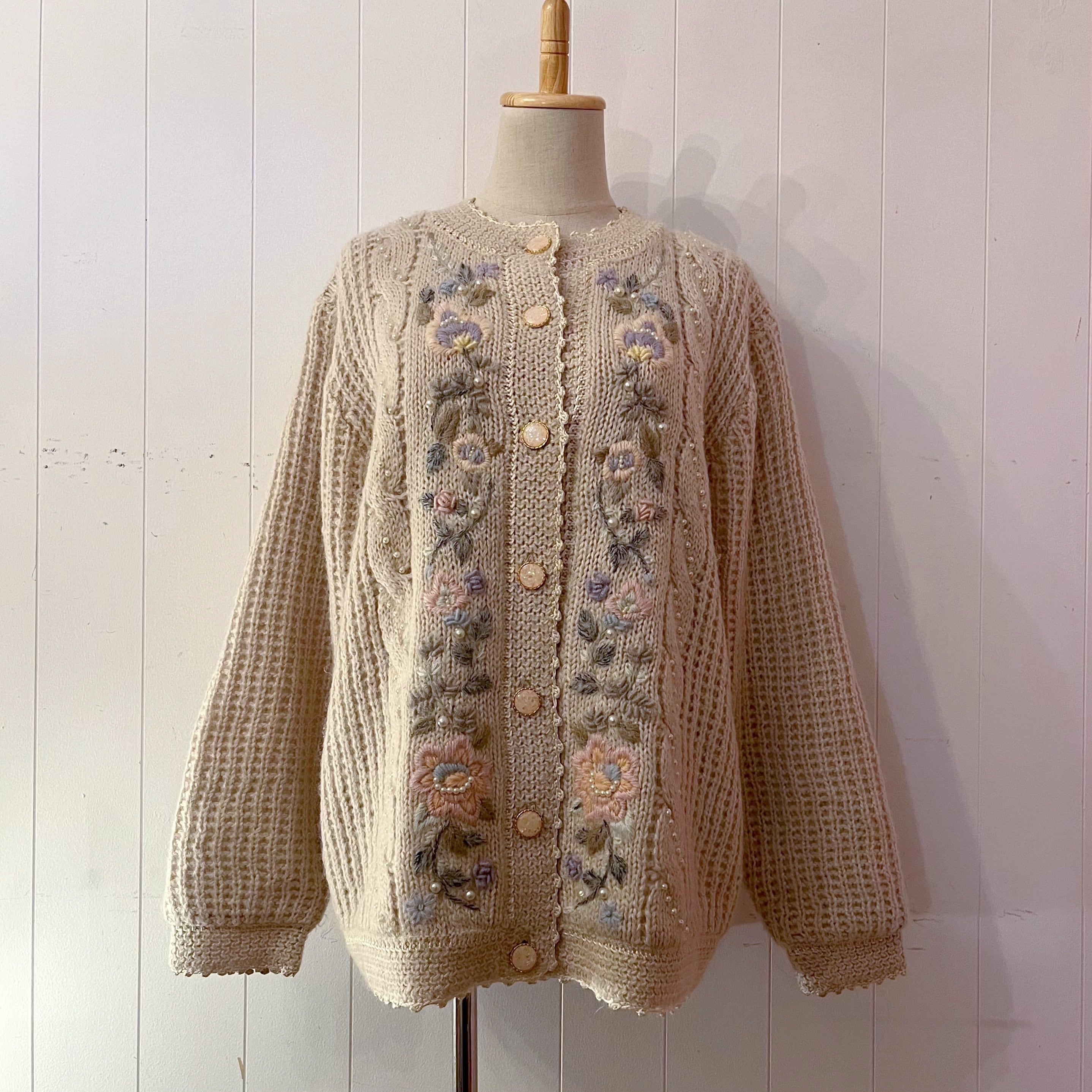 pastel flower embroidery cardigan