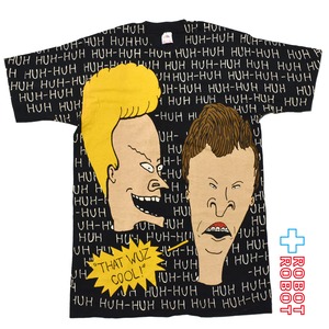 フルーツオブザルーム ビーバス & バットヘッド "それは、クールだ" 総柄 Tシャツ USA製 Mサイズ ブラック