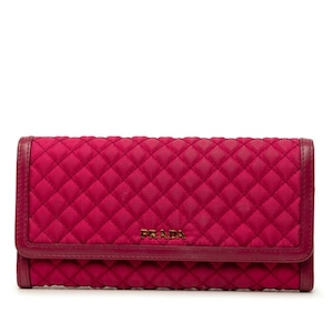 プラダ キルティング 長財布 ワインレッド系 ナイロン レザー レディース PRADA 中古