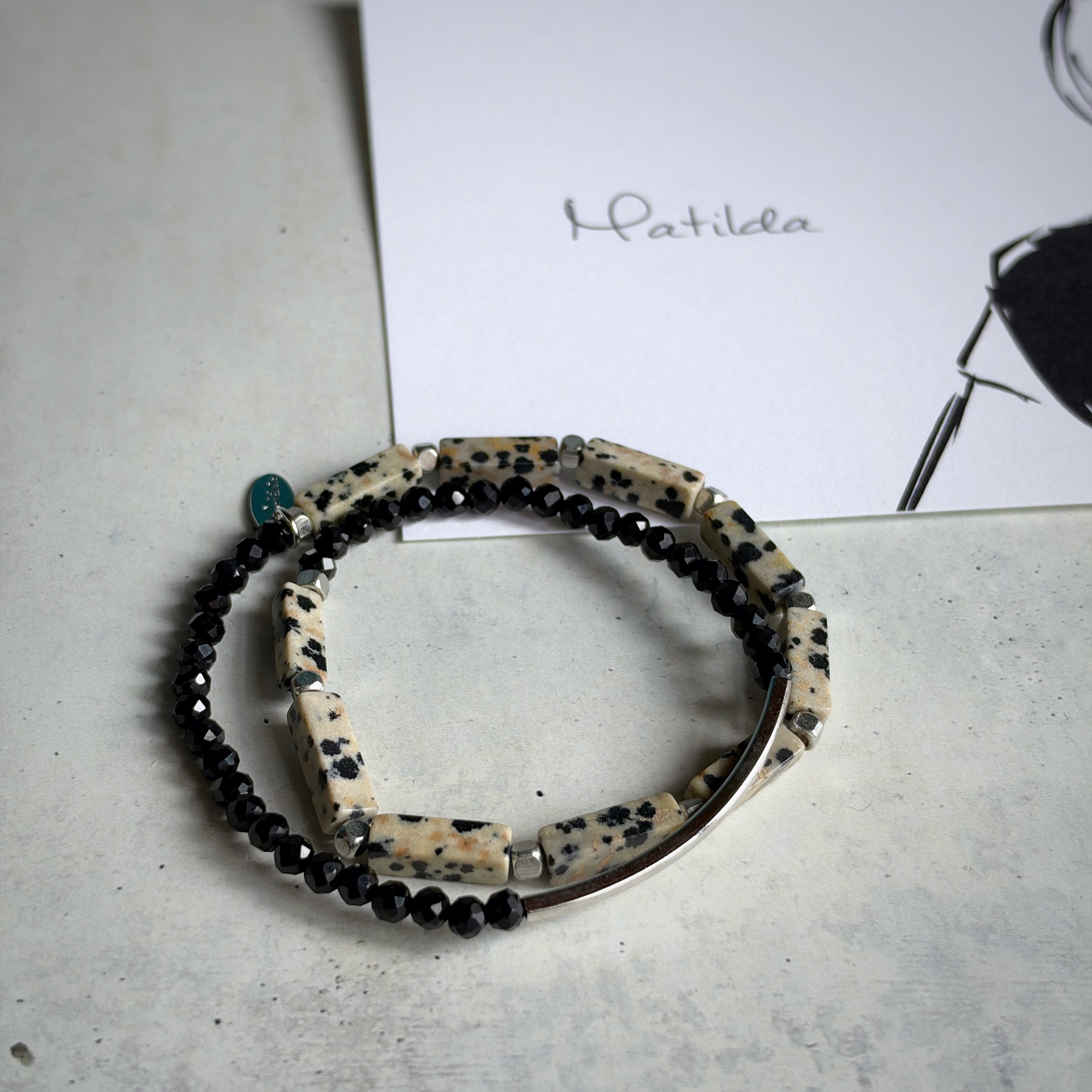 layered bracelet(ダルメシアンジャスパー×オニキス)