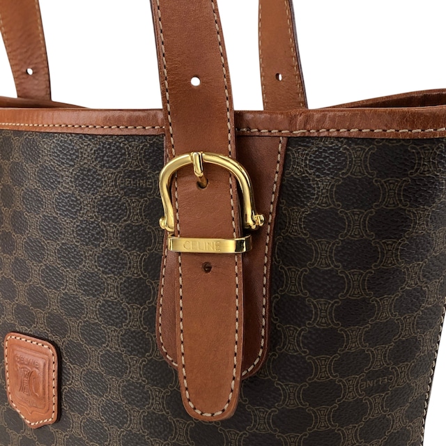 CELINE セリーヌ マカダム ハンドバッグ ブラウン ブラゾン型押し PVC トートバッグ vintage ヴィンテージ オールド bz34wg