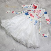社交ダンス 衣装 Leirena レイリーナ ドレス ワンピース スタンダード ホワイト系 ブルー系 レッド系 ピンク系 パープル系 グリーン系 イエロー系 花柄 長袖 青 赤 黄色 白 紫 黄緑 ダンスパーティー パーティドレス 華やか かわいい 上品 気品 フェミニン