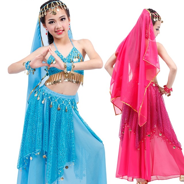 4色新しい4ピース子ベリーダンス服setgirlsインド/エジプトダンス衣装子供ベリーダンスパフォーマンス衣装