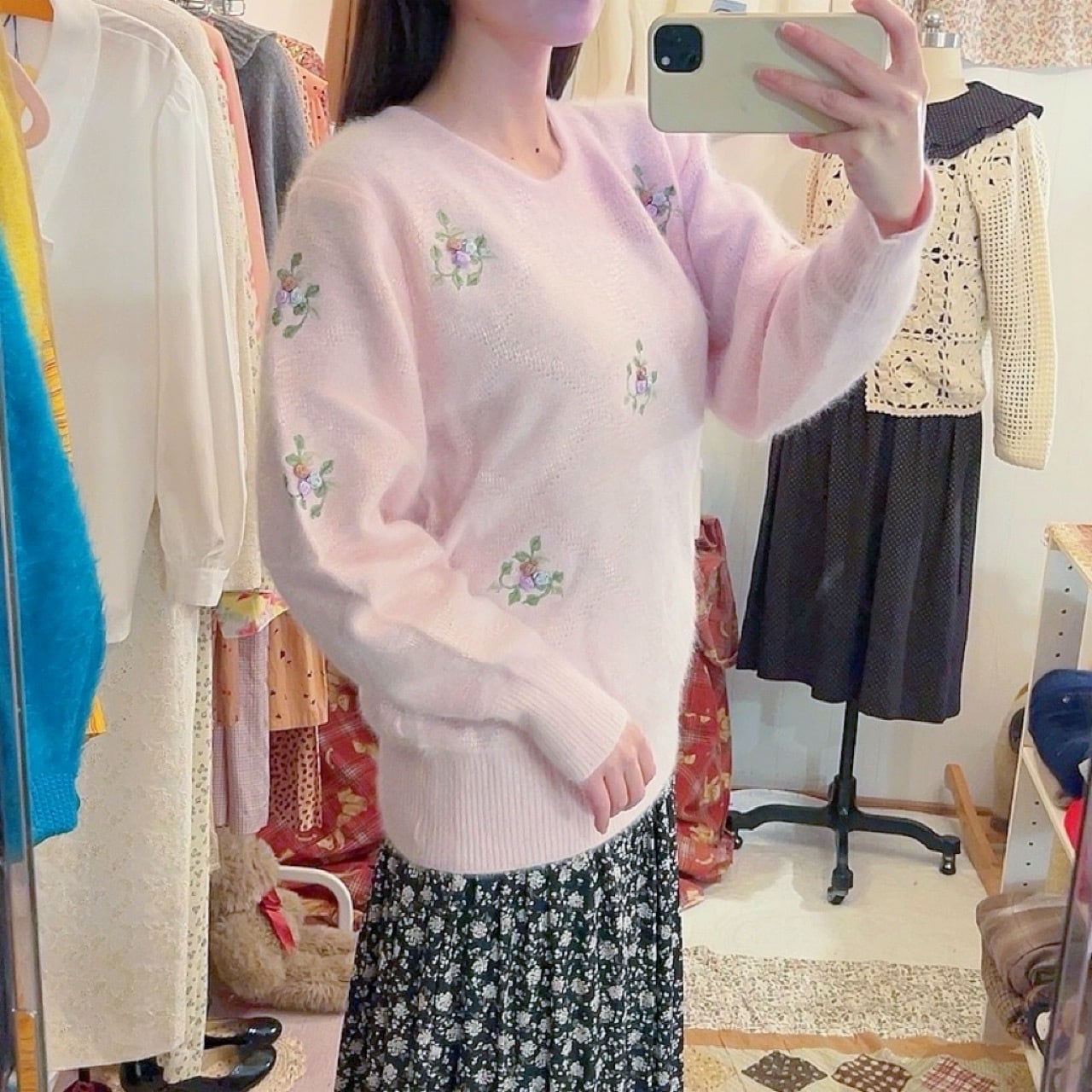 baby pink rose angora knit sweater