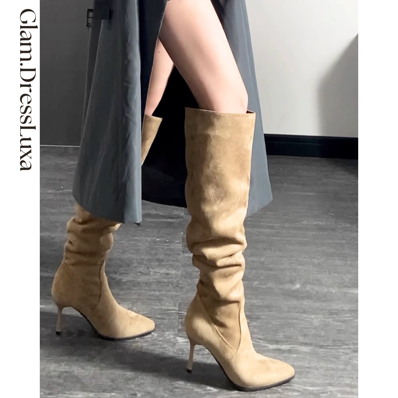 スエード ピンヒールロングブーツ_H68