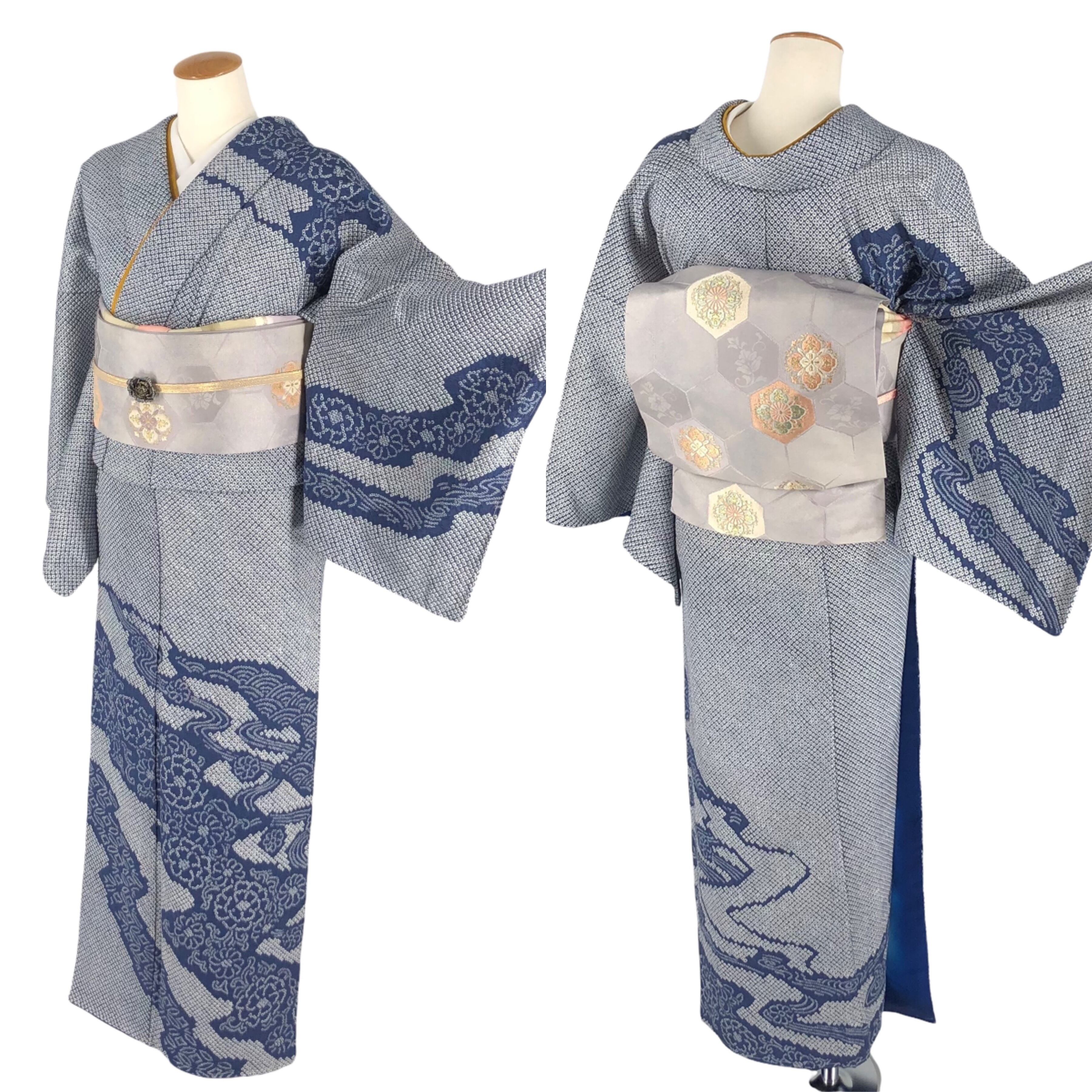 訪問着・名古屋帯の２点セット 袷着物 着物 きもの 総絞り リサイクル着物 kimono 中古 仕立て上がり 身丈168.5cm 裄丈64cm |  vintage kimono 花葉屋 powered by BASE
