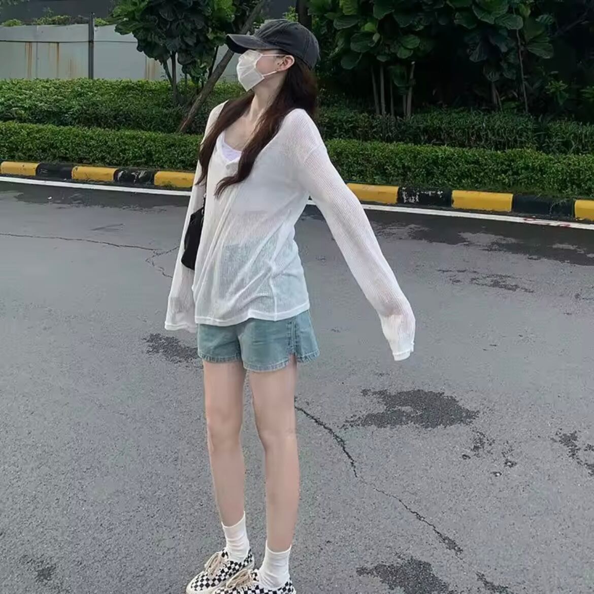 sheer round neck long t-shirt