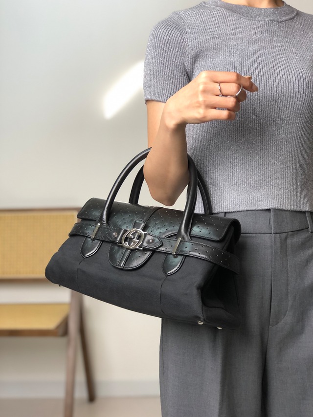 GUCCI グッチ ハンドバッグ ブラック GGロゴ レザー キャンバス インターロッキング vintage ヴィンテージ オールド 3k28tr