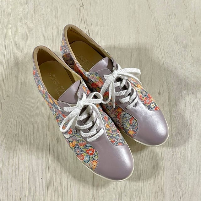 和ごころスニーカー【本革パープル✖️絹着物ちりめん】