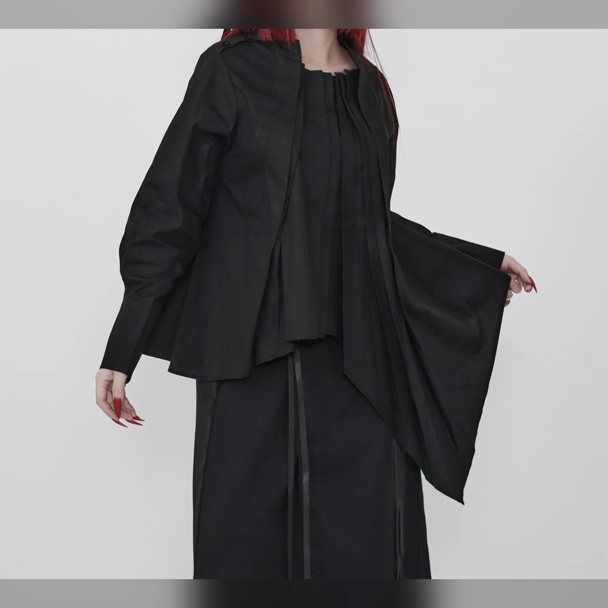 アシンメトリー プリーツ ドレープ シャツ 1color BL0636