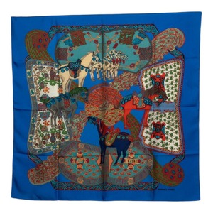 エルメス カレ90 ART des STEPPES ステップの芸術 スカーフ 大判 ブルー系 マルチカラー シルク レディース HERMES 中古