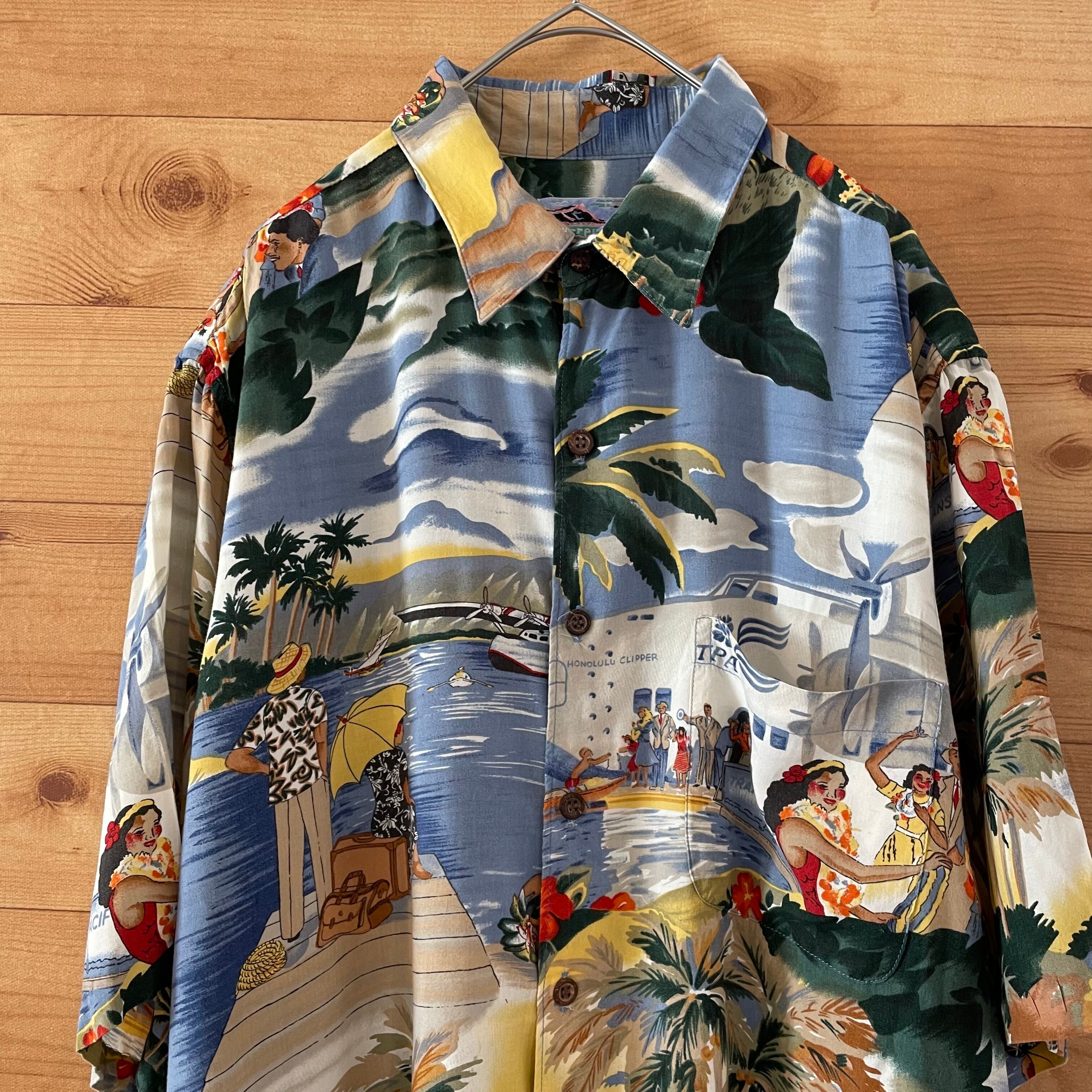 reyn spooner】80s ハワイ製 アロハシャツ 総柄 ダイヤモンドヘッド 