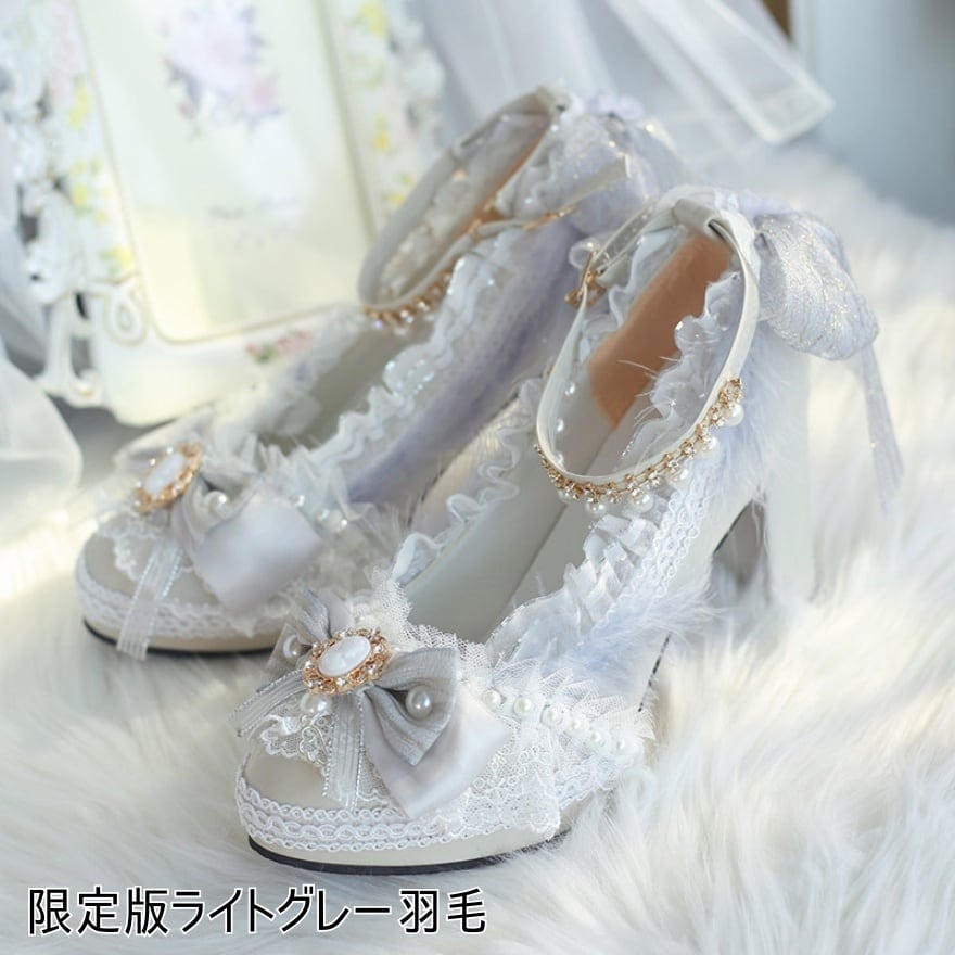 甘ロリ 靴 カメオリボンとパール装飾の姫系パンプス 撮影会