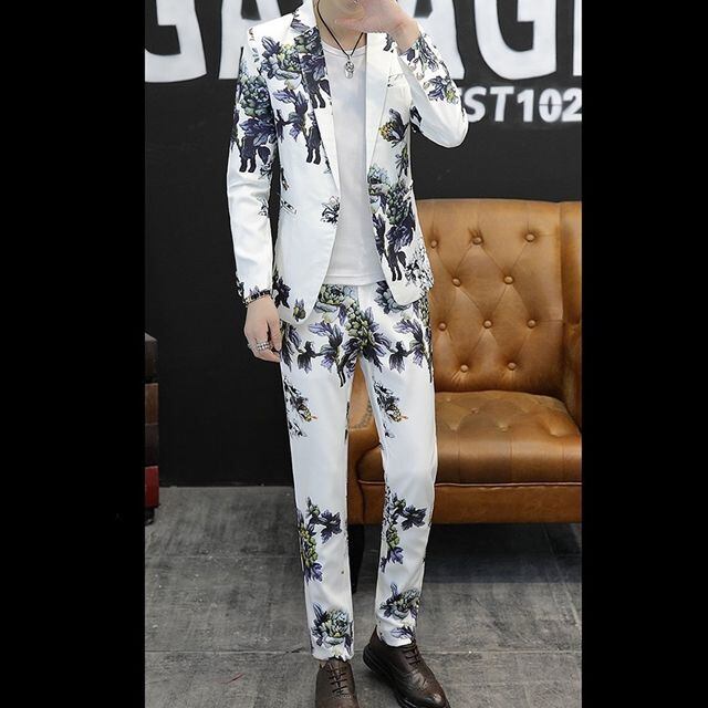 予約販売】メンズ スーツ 花柄 フラワー柄 シック スリム シングル