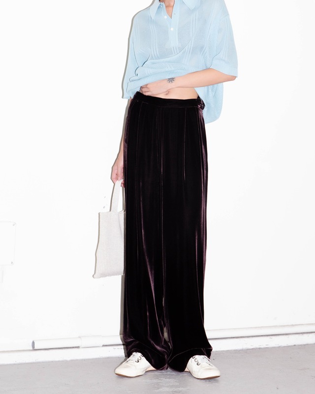 1990s tucked wide velour trousers