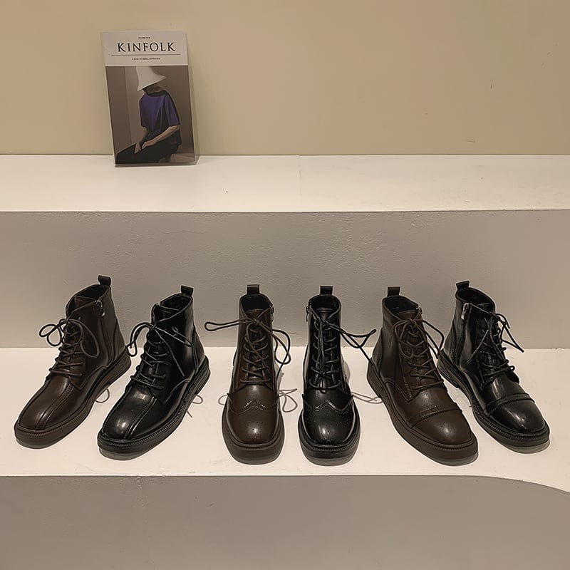 ブーツウィンターブラックスタンダード レトロ 靴 シューズ 冬物 ラウンドトー フェイクシューズ94189436626