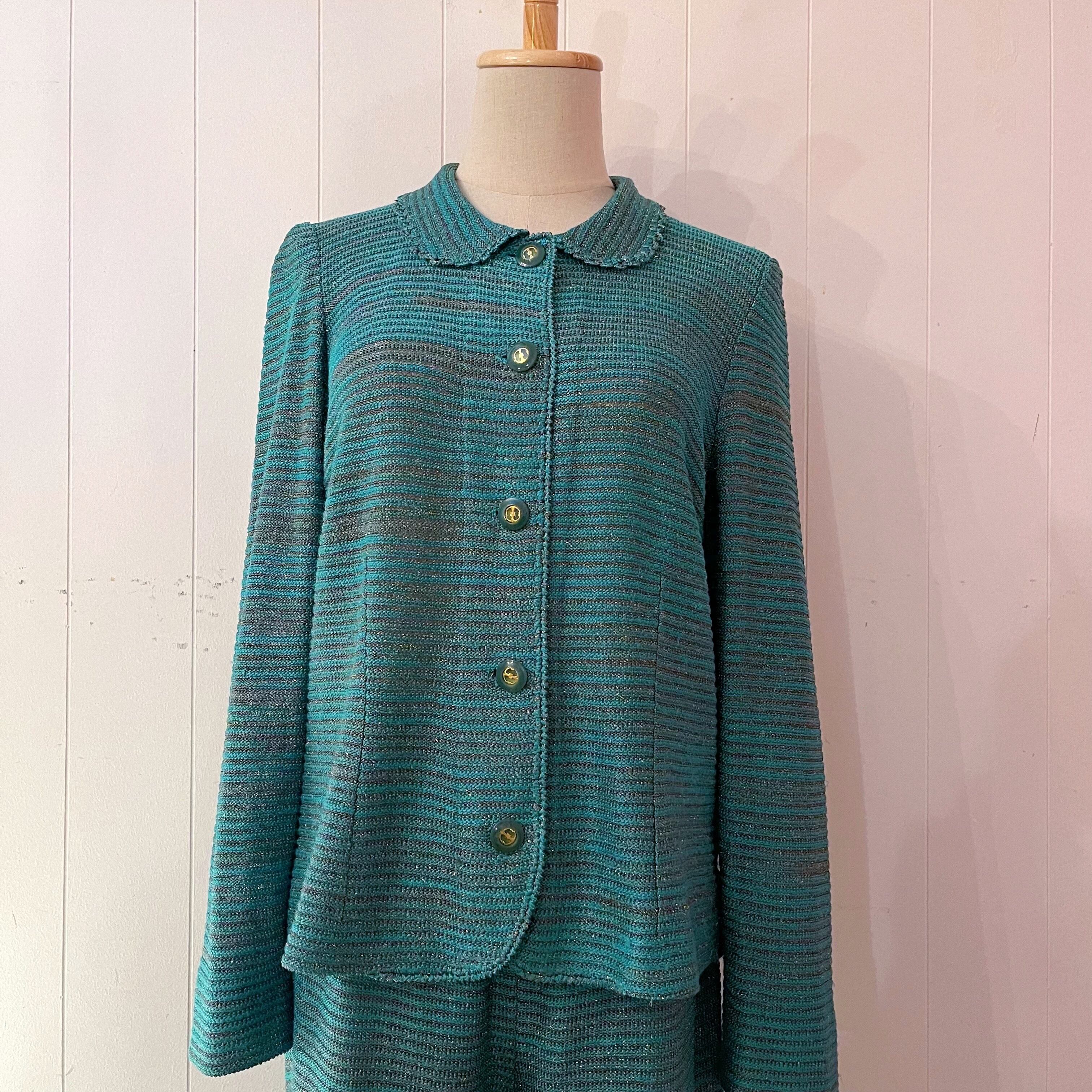 green lame knit set up