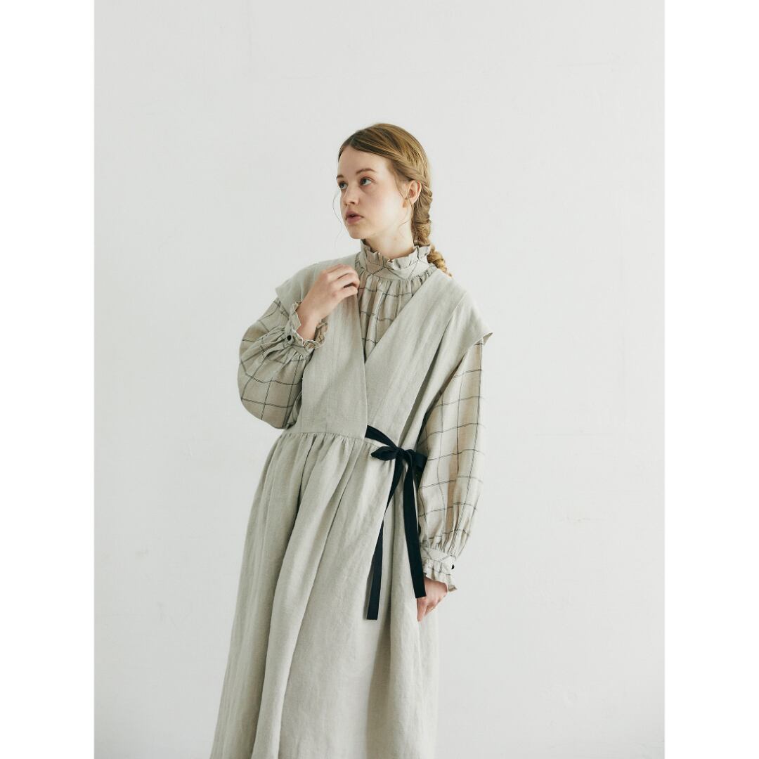 MAGALI マガリ ブラッシュドベルギーリネン・カシュクール風 ワンピース・オートミール