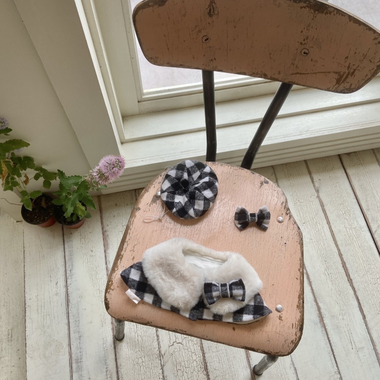 即納【Hi Yeboo】 Classic Check Cape　(black)