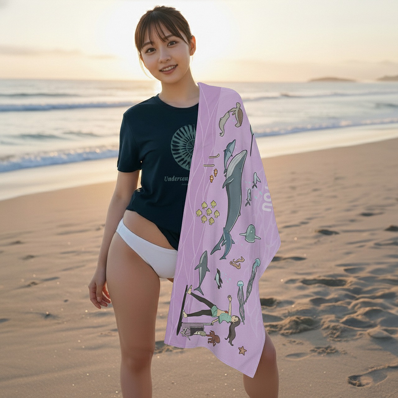 レッツ・オーシャン！-スポーツタオル(ピンク) - 2