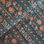 ブロックプリント生地【50cm単位】インド綿 ストライプ/花柄 グリーン×黄土色×オレンジ #57227-GR2