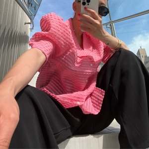 puff shoulder sheer blouse_LN01229