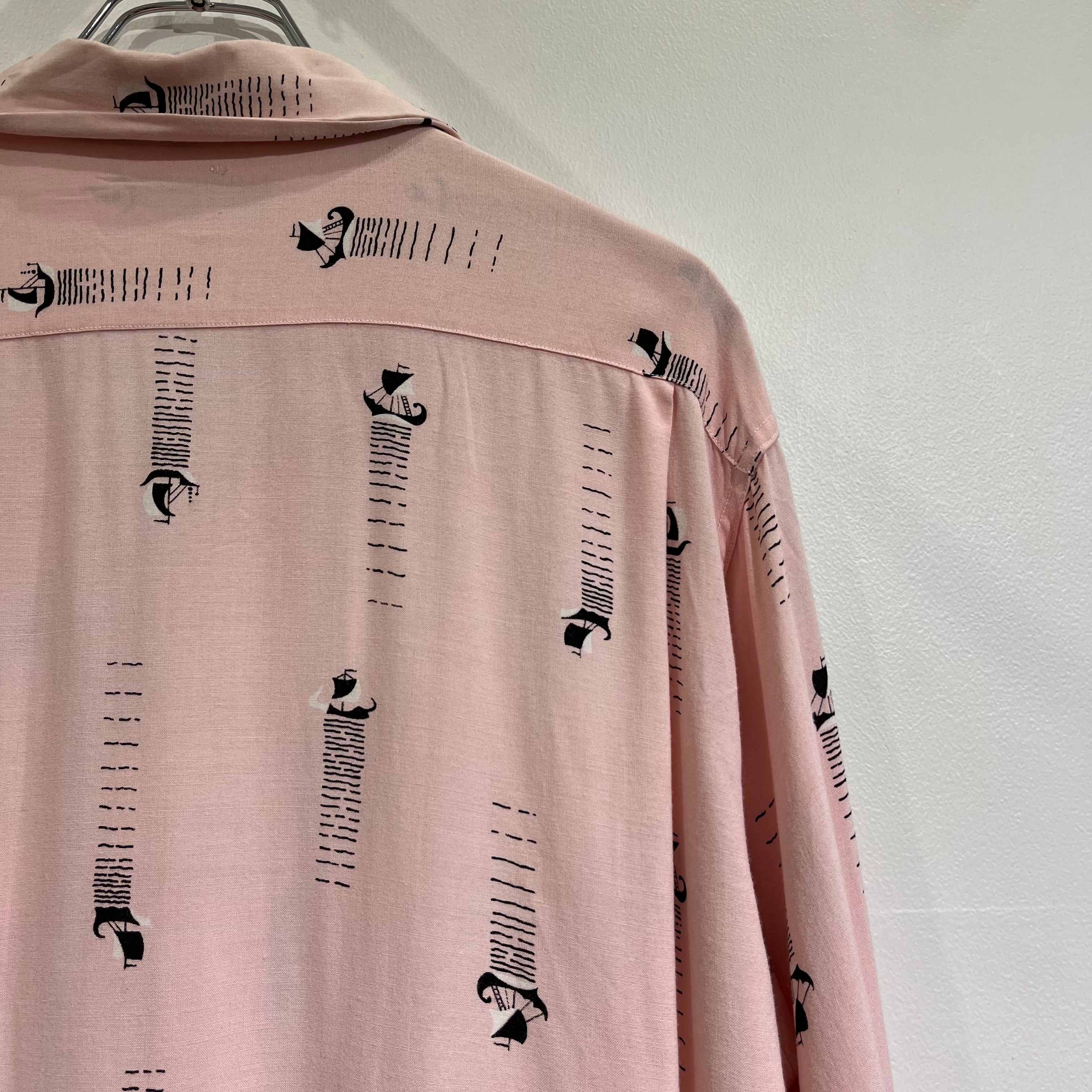 50s Elbeco Rayon Shirt Pink × Black 50年代 レーヨンシャツ 黒 50s Elbeco Rayon Shirt Pink × Black 50年代 レーヨンシャツ 黒