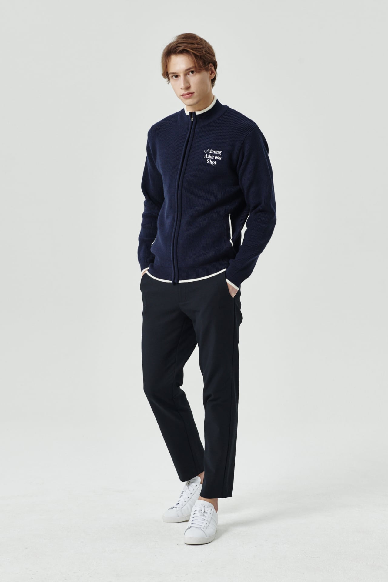 GOXO ゴーエックスオー ニットジップアップ ネイビー | GOXO GOLF JAPAN