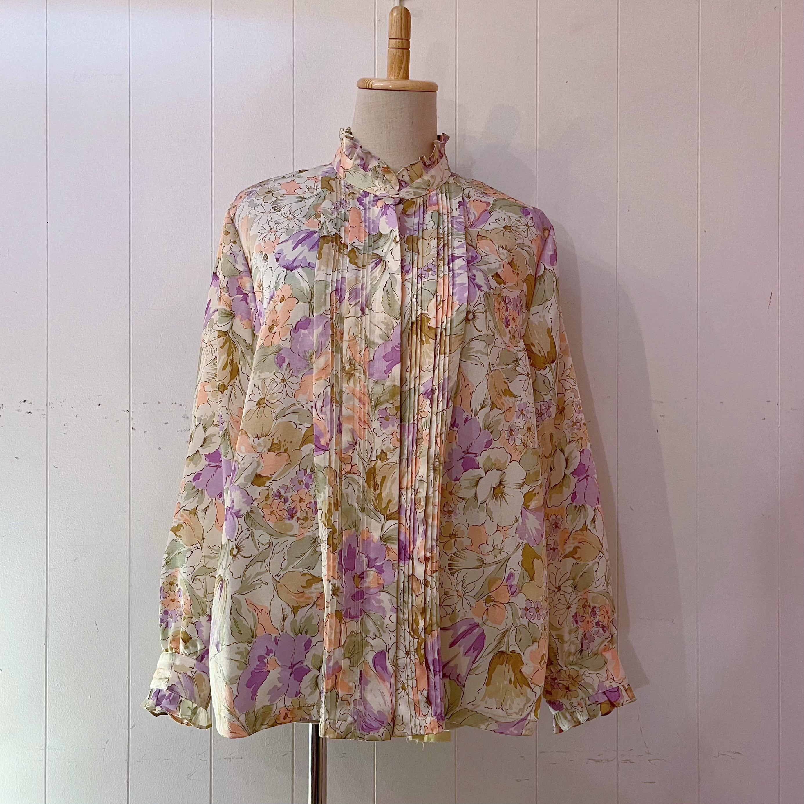 watercolor flower frill stand coller blouse