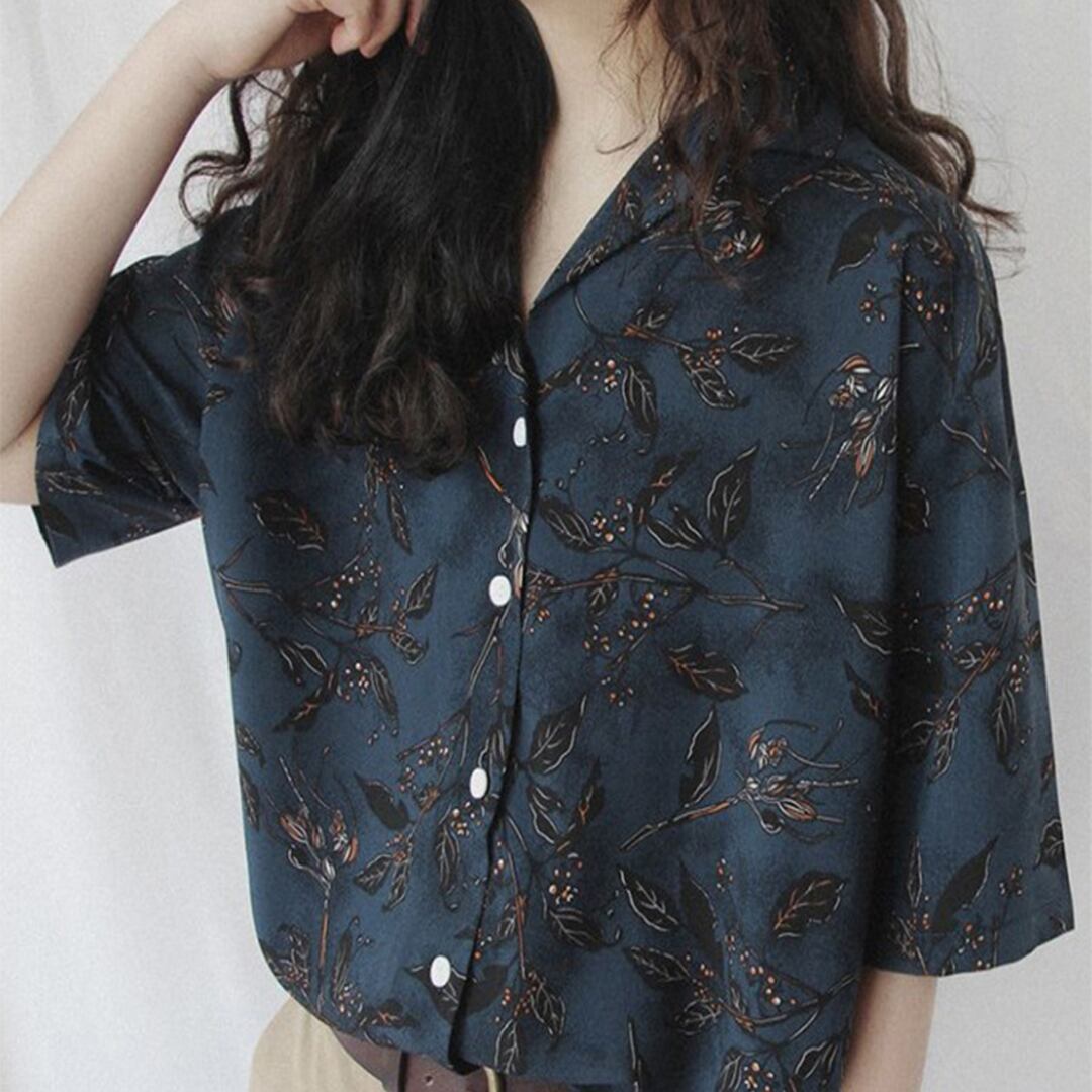 フラワープリントヴィンテージライクシャツ K0085