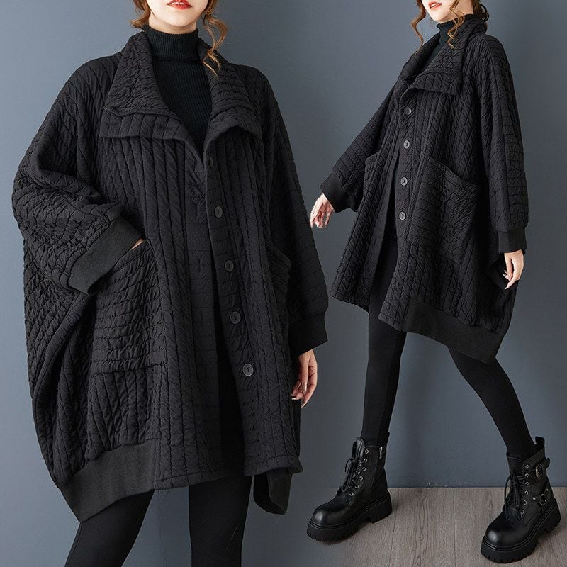 QUILTED OVERSIZED CHECK PATTERN BUTTONED COAT M-18843