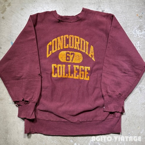 80's Champion チャンピオン リバースウィーブ スウェット CONCOLDIA COLLEGE カプセル3段プリント トリコタグ ダメージ グランジ X-LARGE USA製 希少 ヴィンテージ BA-2680 RM3101H