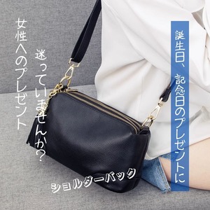 本革 ショルダーバッグ 小さめ 3ファスナー ミニショルダー 肩掛けバッグ 斜めがけ ポシェット 通勤バッグ 大人 大容量 機能性 軽いバッグ 肩掛けバッグ 牛革 革バッグ プレゼント【LB-07】