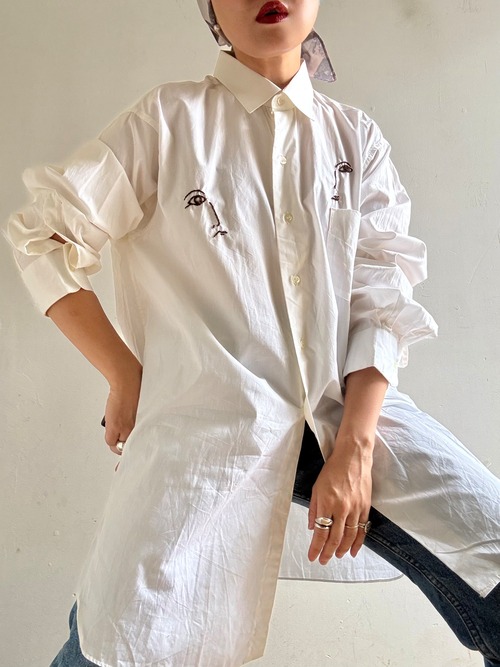 1950s Vintage Dress Shirt Hand Embroidery By Carny Couture