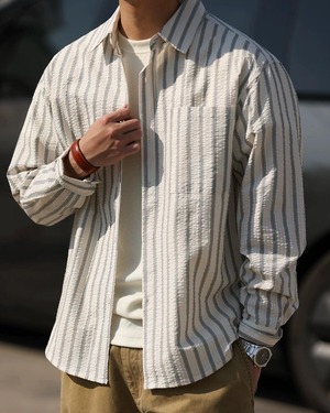 Retro Striped Long-Sleeve Shirt  K0352