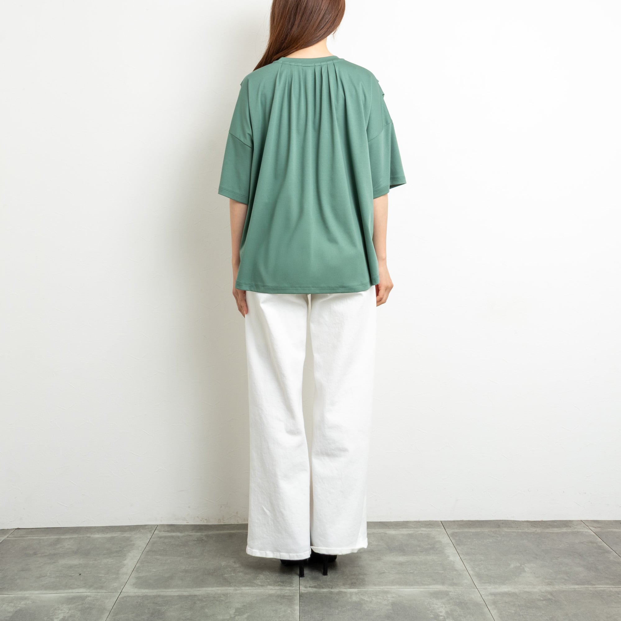Maglia Plus／マリアプラス】マーセライズコットンタックデザインT