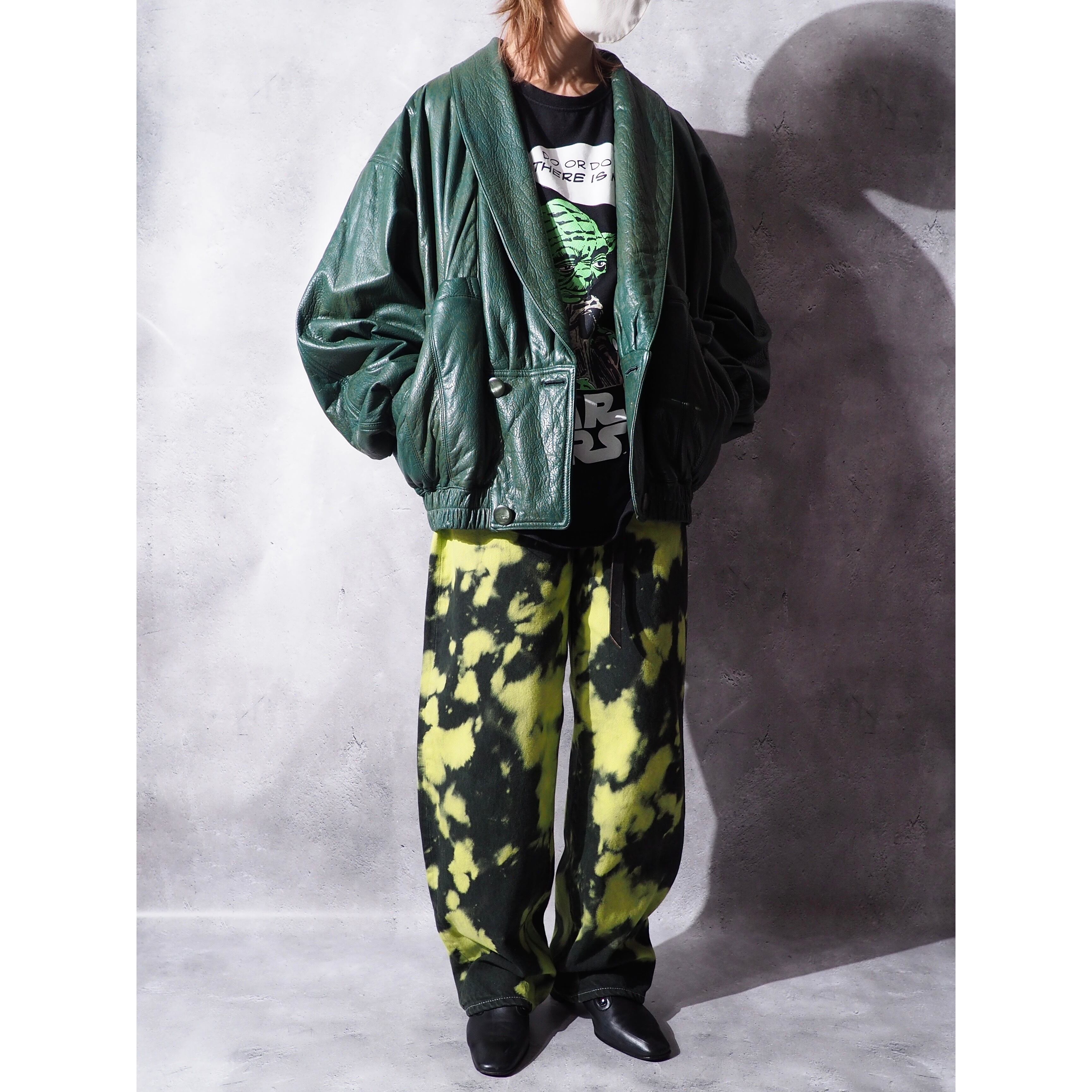Neon poison color bleach dyed straight pants (John Bull)