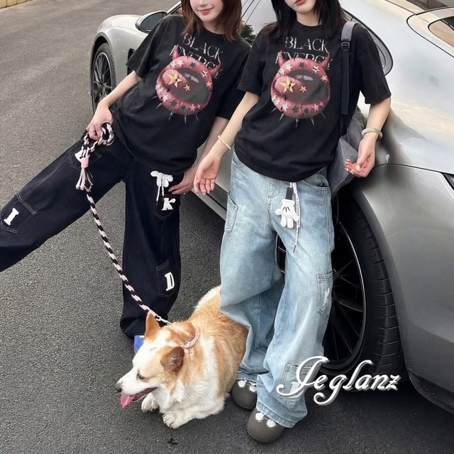 リップ フォト プリント ブラック Tシャツ ユニセックス ♪（MC468）β