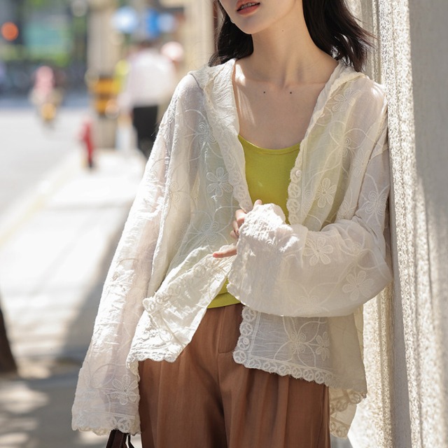 hooded lace shirt jacket　J00482